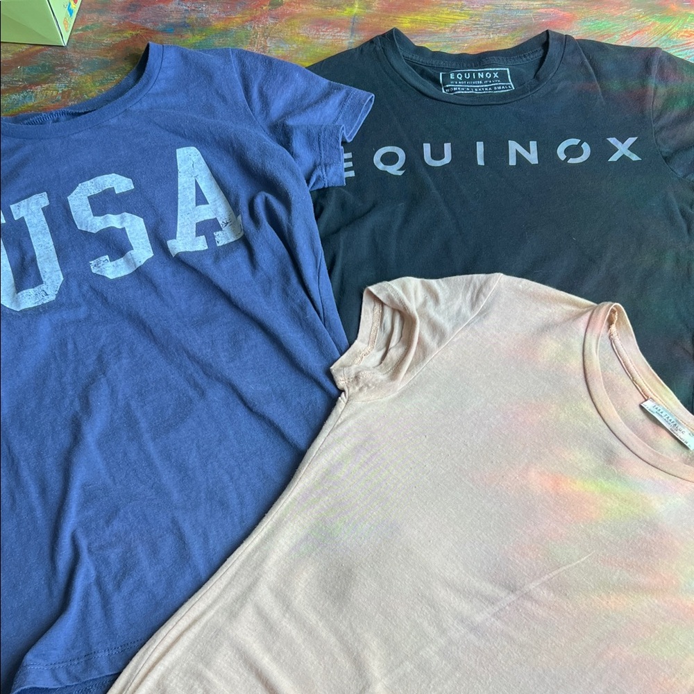 Bundle of 3: T-Shirt Trio - Blue "USA" Black"Equinox" Cream Zara Sz. XS Set